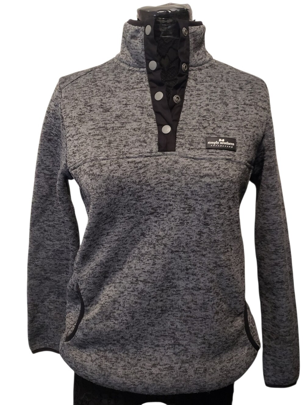 Simply Southern Tried and True 1/4 Snap Knit Fleece Pullover Sweater Gray Size S